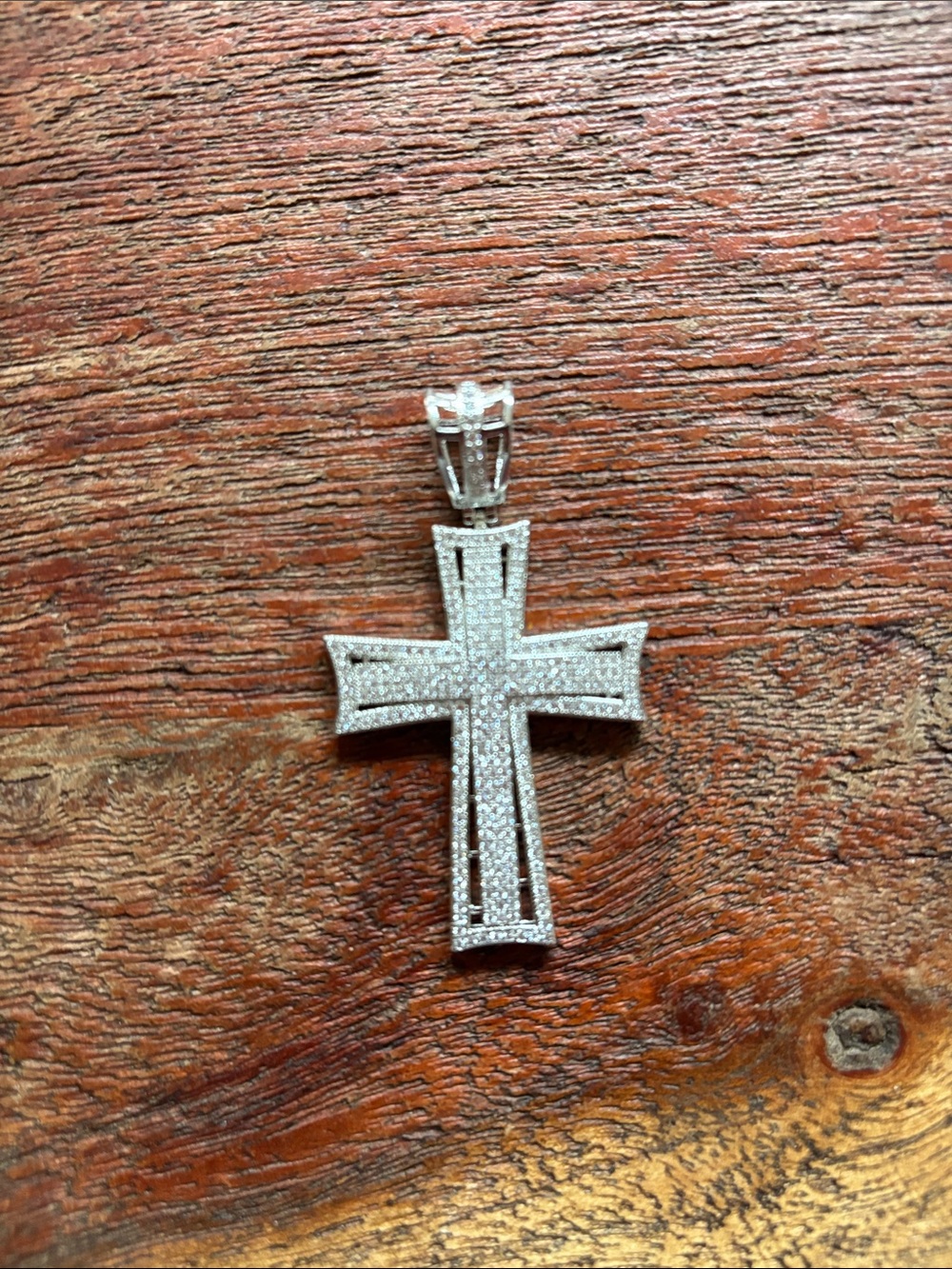 Stainless steel  Cross Pendant with Clear Stones - Silver